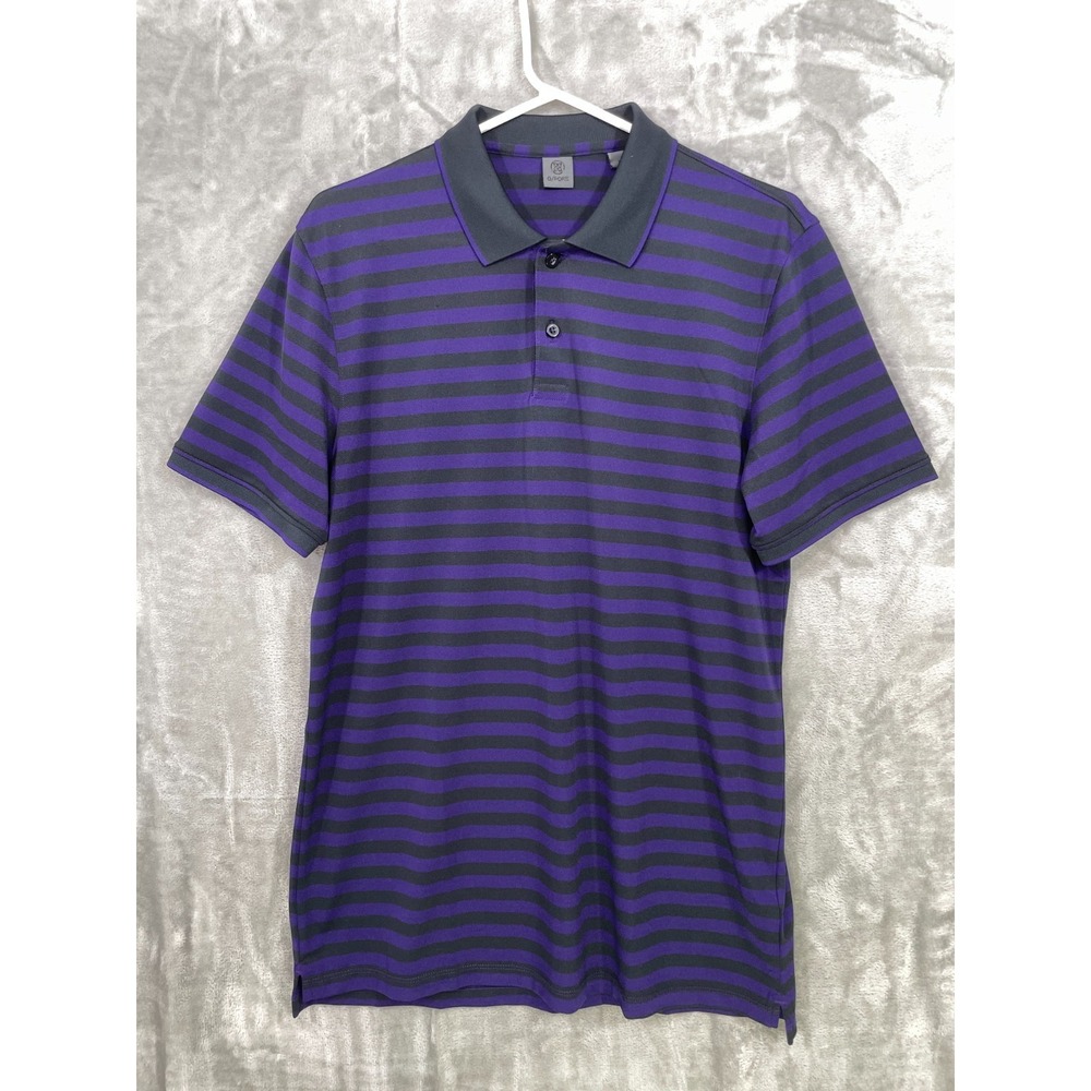 G/Fore Polo Shirt Mens Size M Purple Black Stripe Performance Golf Stretch Tech